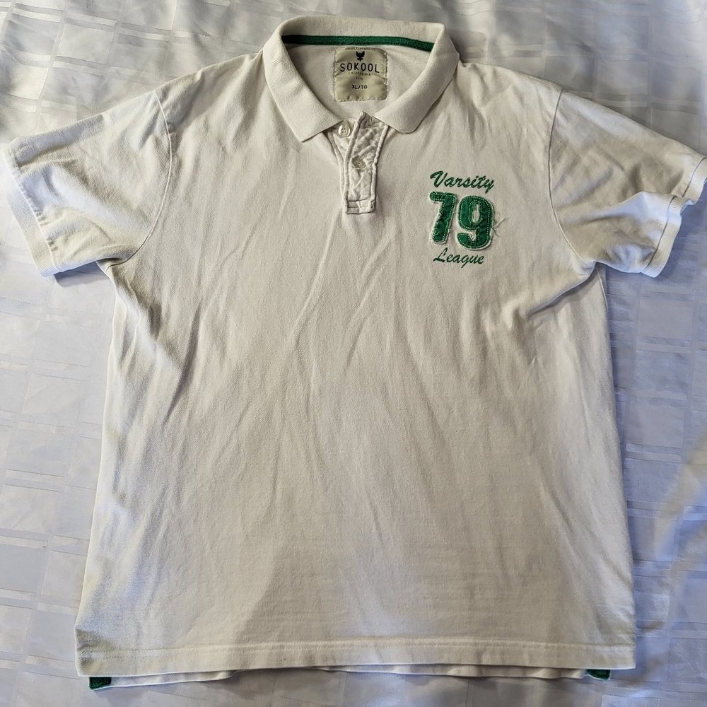 SOKOOL CLOTHING CALIFORNIA POLO COLLAR MEN'S CASUAL WEAR SHIRT XL WHITE GREEN